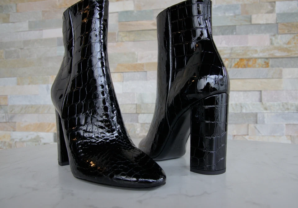 Saint Laurent Talla 37 Botines Cocodrilo Negro Antiguo - Imagen 2 de 4