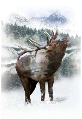 Hoffman Call Of The Wild Buckskin Highland Hirsch Schnee Panel 100% Baumwollstoff