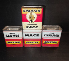 Vintage Lot 4 Spartan Spice Tins Cloves Mace Sage Cinnamon Stick lot of 4