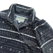 Jachs Cabin Women M Black White Fair Isle 1/4 Button Snap Fleece Pullover Jacket