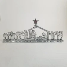 Nativity Scene Pewter 14"  Creche Christmas Jesus Birth Wise Men Star Mexico