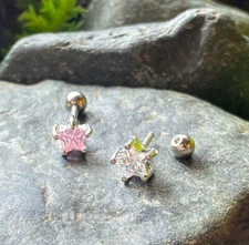 1pc Prong Set Star Gem Tragus Helix Cartilage Ring 16g 1/4" Piercing Jewelry