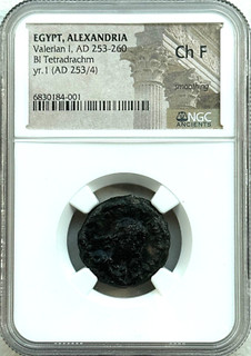 EGIPTO ALEJANDRÍA VALERIANA I (253 260) BI TETRADRACMA AÑO 1 NGC CH F