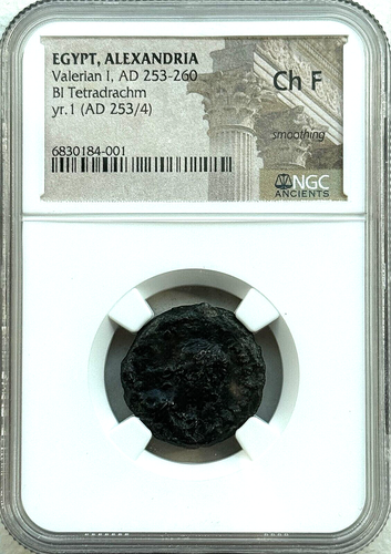 EGYPT, ALEXANDRIA - VALERIAN I (253-260) BI TETRADRACHM - YEAR 1 - NGC CH F