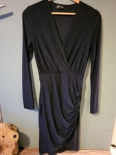 Club L Size 10 Black Wrap Style Long Sleeve Dress (1123/56/v)