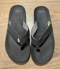 Men's Sanuk Burm Flip Flops Sandal SMS11116 Black Charcoal 100% Original sz 11