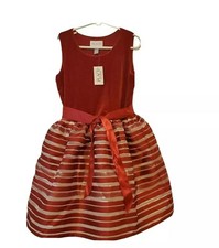 NWT The Children Place Girls red Striped Velvet Christmas Dress Size 7/8