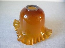 Ancien abat jour tulipe lampe lustre luminaire verre 2 couleur ambré blanc n°2