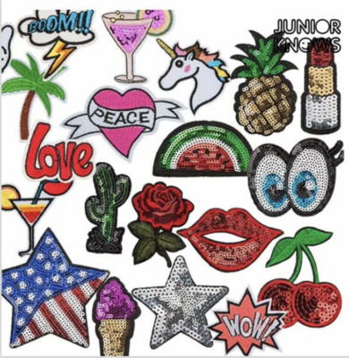 3 Sequin Motif Badges Clothes Fabric Patch Embroidered iron sew Appliqué Design