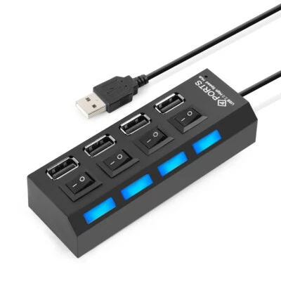 MMOBIEL High Speed ​​4 Ports 2.0 USB-Hub Multi-Ladeadapter mit Ein / Aus-Taste + LED