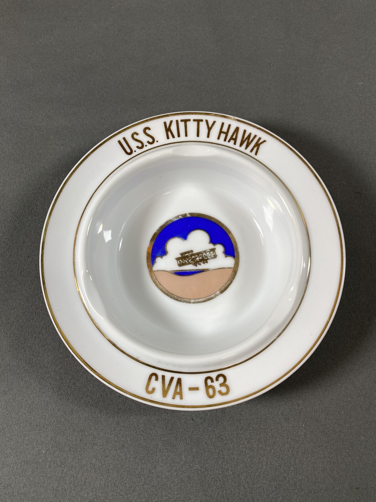 Vintage USS Kittyhawk CVA-63 Hozan China Porcelain Ashtray U.S.S. Kitty Hawk