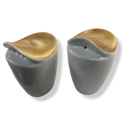 $34 Neiman Marcus Brushstroke Gold White Salt Pepper Shakers Home Dining Set