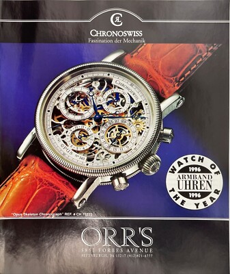 Orr's Opus Skeleton Chronograph Chronoswiss 1996 Watch of the Year Mag Print Ad