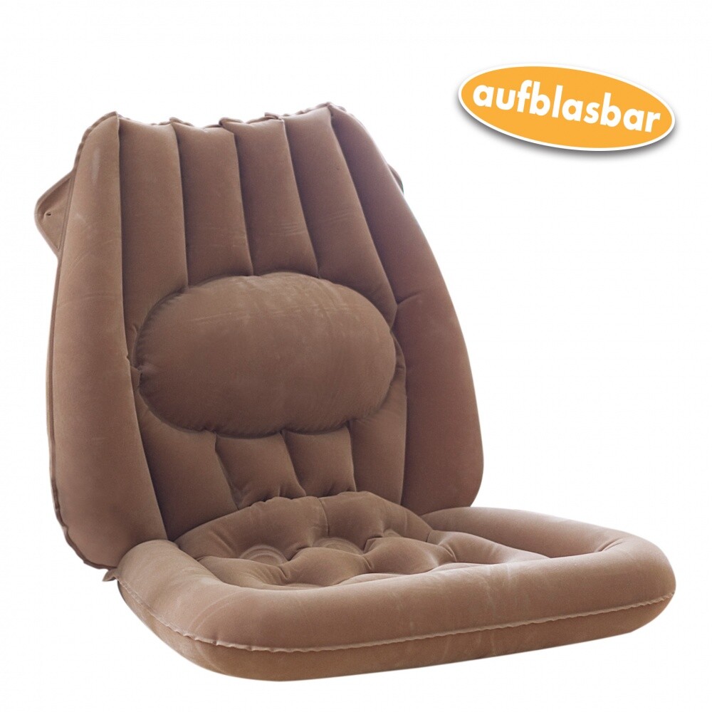 Cojín de asiento Vital Comfort con soporte lumbar, cojín de espalda inflable, marrón