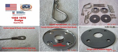 1969 70 Coronet Super Bee R//T Stainless Steel Hood Pin Kit 23/" NEW MoPar