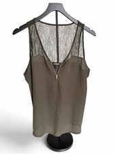 Express Olive Lace Yoke Camisole with Front Z...