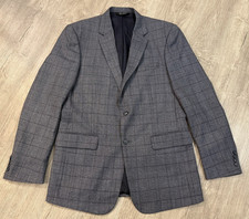 Jos A Bank Travelers 42L Gray Windowpane Wool Sport Coat Blazer Tailored Fit