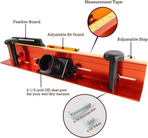 O'SKOOL 24 Inches Router Table Fence System with Feather Board and Dust Port - Picture 2 of 6