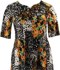 Attitudes Renee Como Jersey Printed Boho Tunic AnimalPatchwork PL NEW (406)