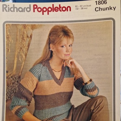 Richard Poppleton 1806 Grobstreifen Pullover 32-38'' Strickmuster Original 