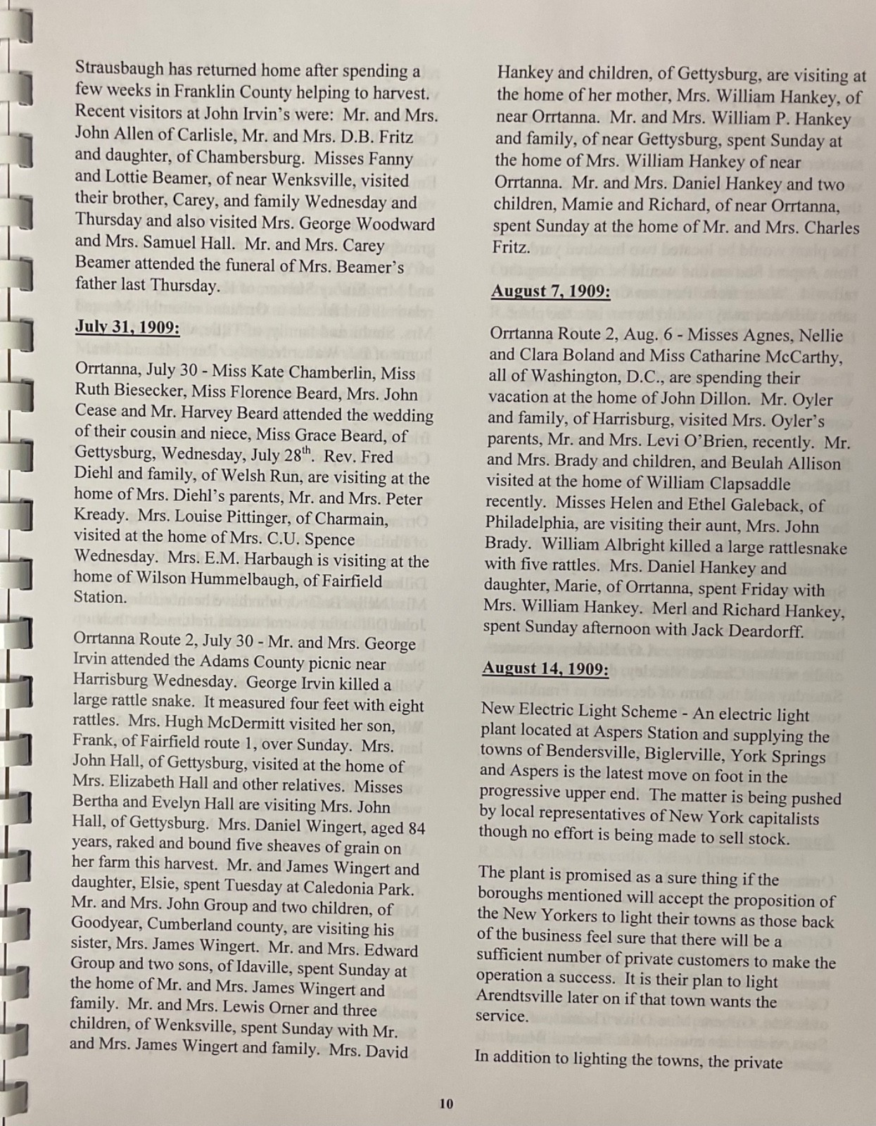 Orrtanna, PA  book 1909-1917