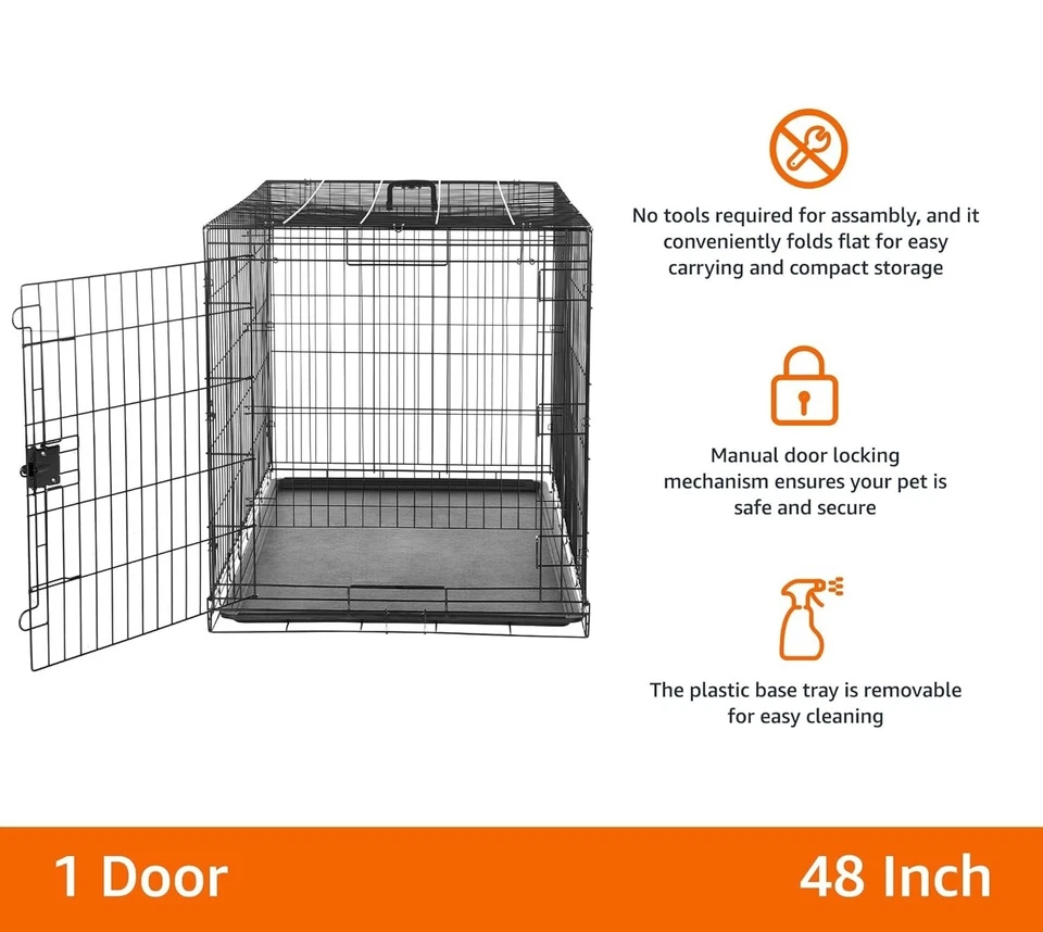 Jaula para perros de alambre de metal plegable y duradera con bandeja y una puer - Image 2 of 4