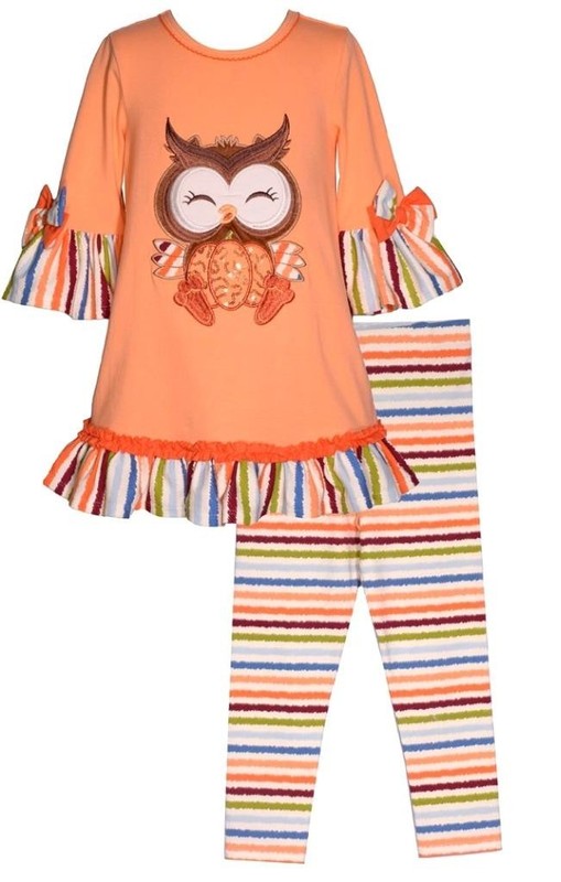 NEW Bonnie Jean Girls Size 4 "ORANGE OWL" Thanksgiving Pumpkin Top Pants NWT