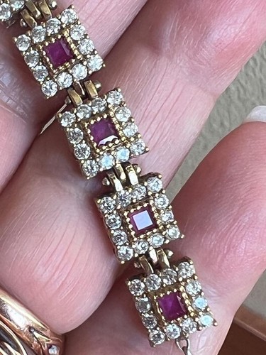 Genuine Pink Tourmaline & Diamond Bracelet 14K Gold on SOLID 925 Princess cut - Picture 11 of 17