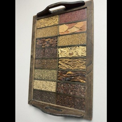Vintage Spices Tray/Shadow Box 16 Different Spices Glass Encased