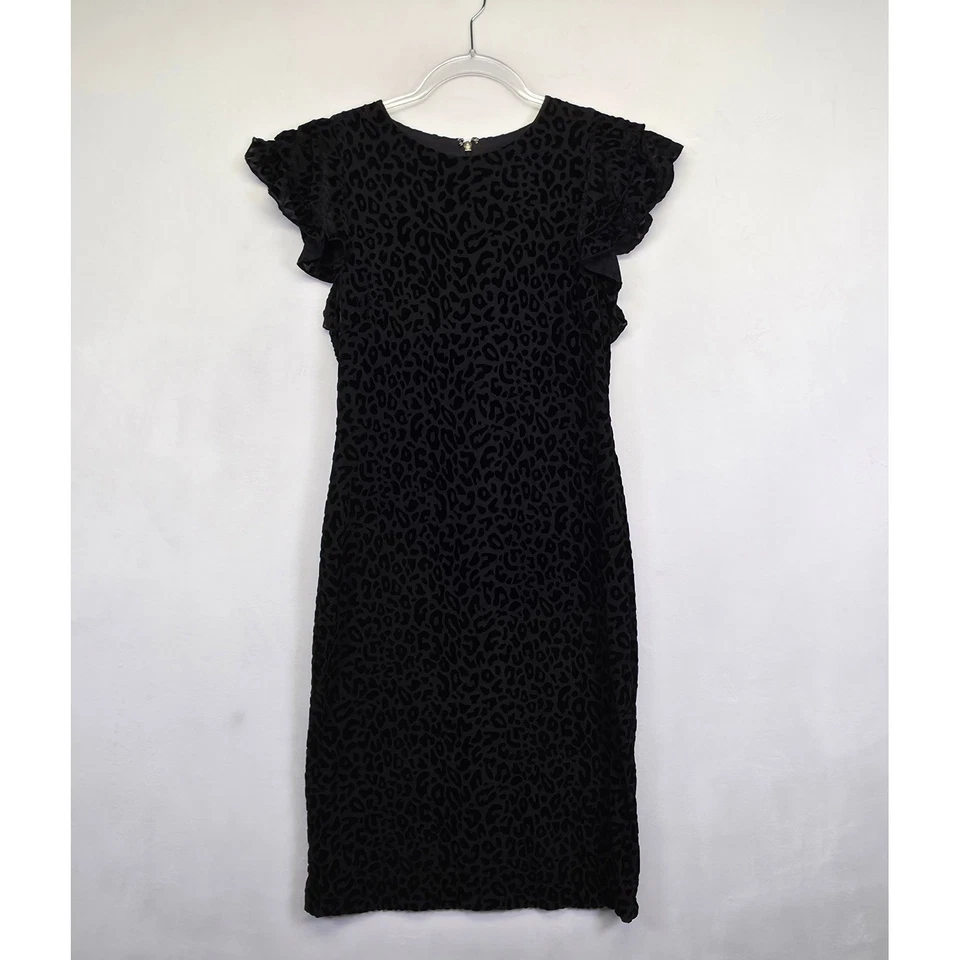 Vestido Tommy Hilfiger Mujer 8 Negro Volantes Estampado Leopardo Terciopelo Burnout Funda Foto 2 de 4