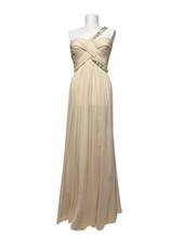  528 BCBG Silk Shell Pleated Chiffon V-Neckline One Strapped Dress Gown Coral