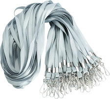 50 Pack Gray Lanyards for ID Badges with Badge Clip J-Hook