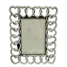 Marco de fotos de peltre corazones entrelazados soporte de fotos metal plateado 3,5" x 5"