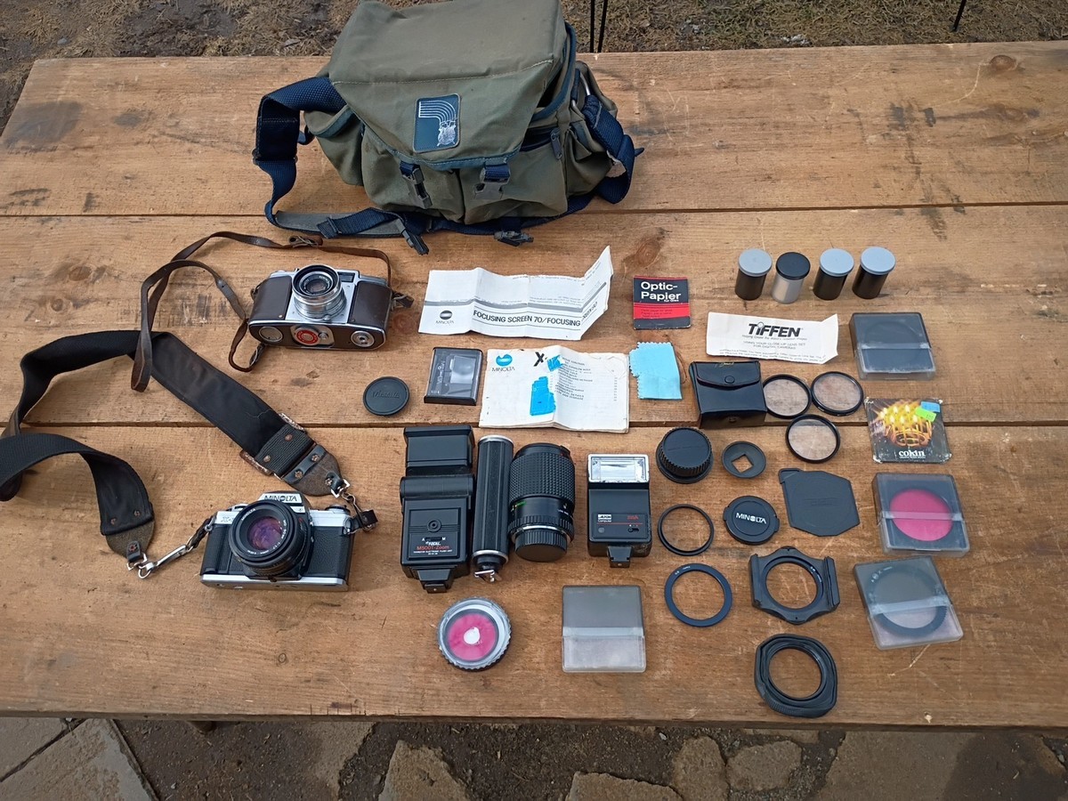 Lot Of Vintage Cameras And Accessories MinoltaX-370 Mamiya Marco