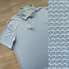 Vineyard Vines Men  s Med Performance Polo Shirt White Blue Triangles AOP Golf