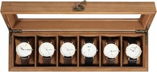 Uten 6 Slot Wooden Watch Box Glass Lid Display Case Brown
