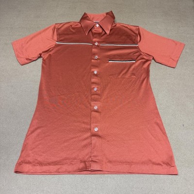 Vintage David Langner Shirt Mens XS Orange Stripe Short Sleeve Button Up 70s