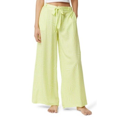 Open Edit Women's Green White Diamond Print Satin Pants Bow Tie Accent M NWT