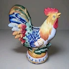 12"h Fitz & Floyd Ricamo Rooster Figurine Farmhouse Inspired Hand Painted-NEW
