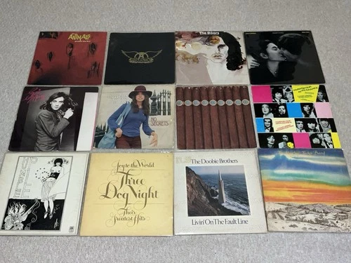 Lot (12) Vinyl Record: Classic Rock Aerosmith Lennon Doors Rolling Stones Doobie