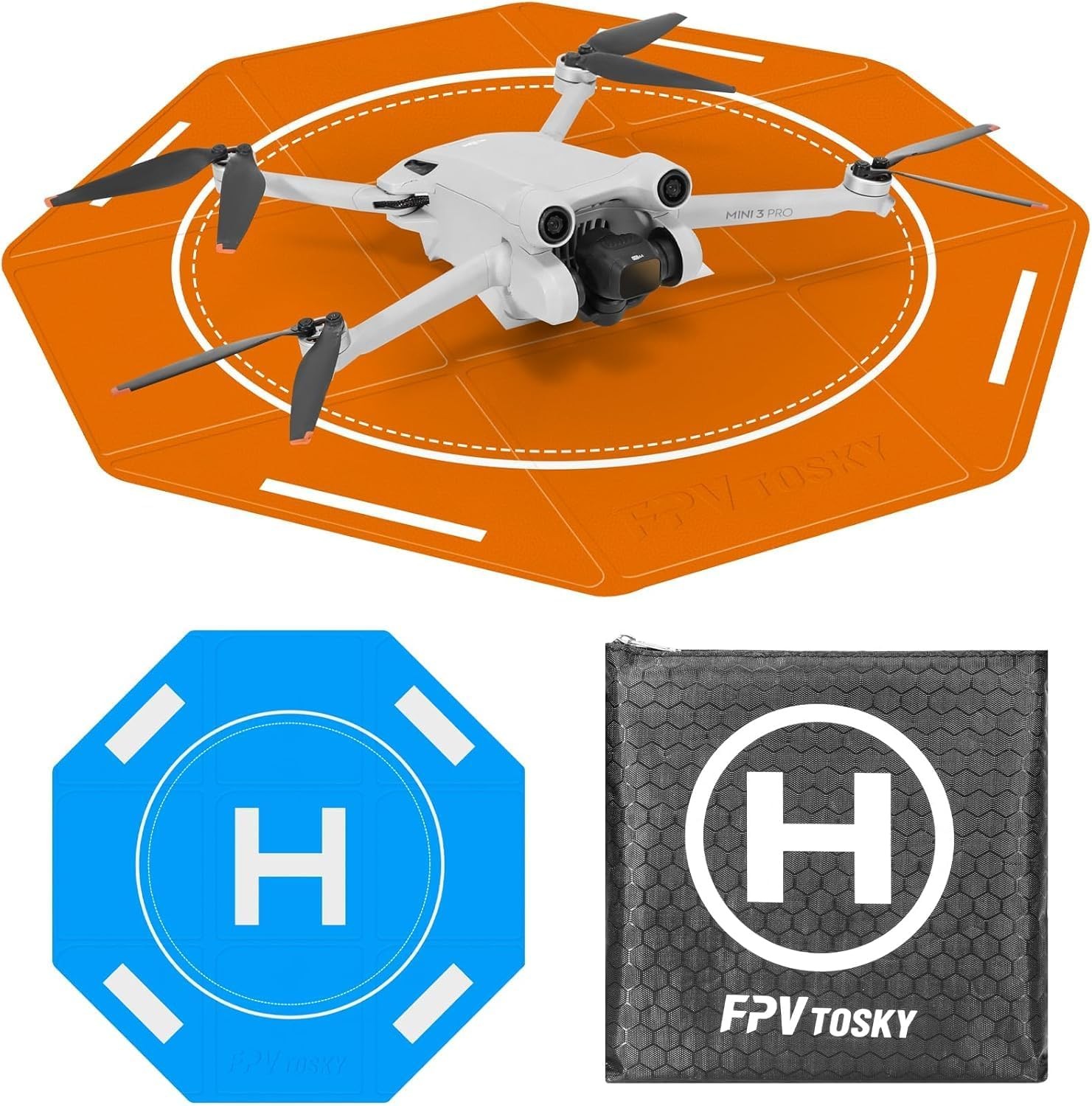 Foldable Octagonal Waterproof Drone Landing Pad with Nighttime Reflective Surface-image