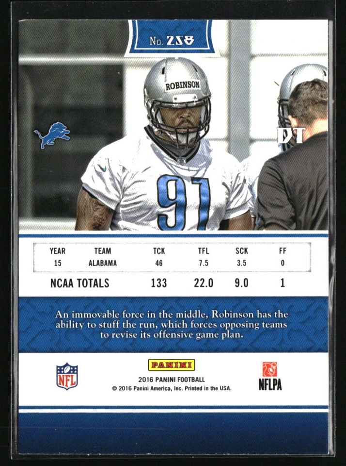2016 Panini #258 A'Shawn Robinson - Image 2 of 2