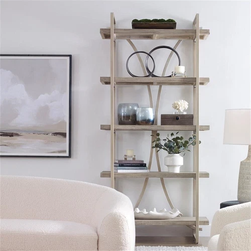 Uttermost Sway 5-Shelf Metal & Wood Etagere in Distressed Gray/Silver - Picture 2 of 5
