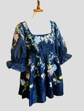 ASOS Edition Sz 10 Navy Blue Embroidered Floral Ruffled Dress