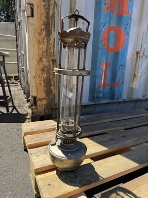 Antique Model 12 Nickel Aladdin 4 Post Hanging Oil Lamp with Glass Chimney 23''