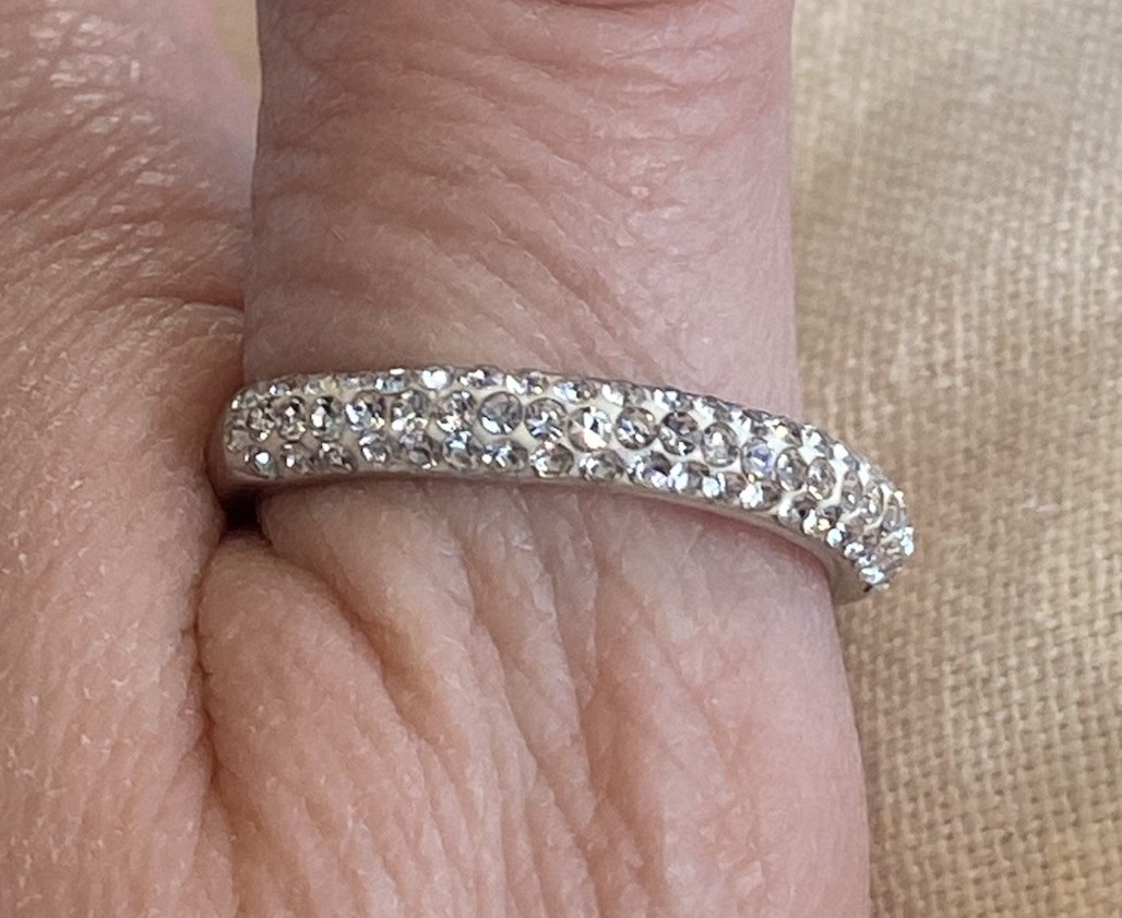 Ring Size 10 Clear Gems Silver Stackable Signed - image 2