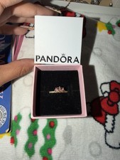 Pandora Yellow Gold Plated Band Ring Pink Round Stones Size 6