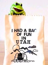 99c Clearance Sale: Frog Collector Coin Bank “I Had a Bag of Fun” Utah Souvenir