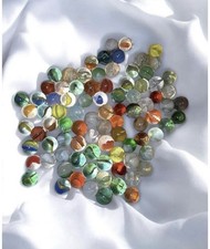 Lot of 88 Glass Marbles Swirl, Clear Translucent Mixed Colors Great Variety
