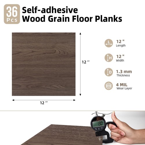 Self Adhesive 12-Inch Vinyl Floor Tiles 36 Tiles 12" x 12" Square Wood Grain ... - Picture 4 of 9